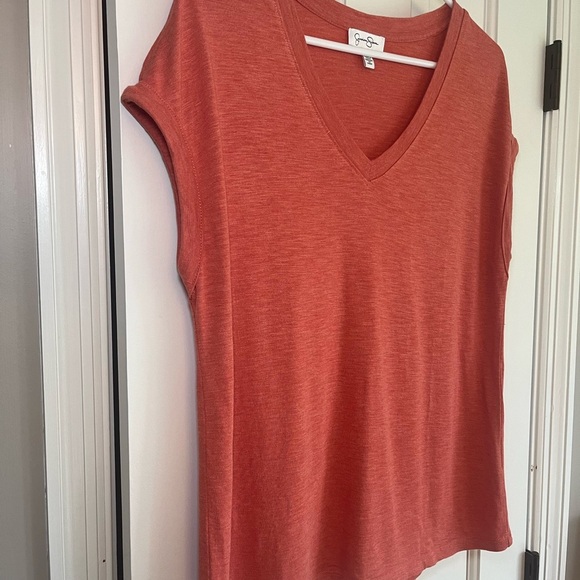 Jessica Simpson Womens Medium Orange-Red Cap Sleeve Relaxed V-neck shirt - Picture 2 of 7